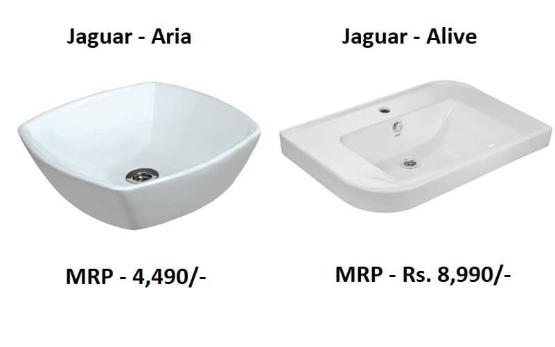 Cost difference in Jaguar Wash Basins from 2 different series