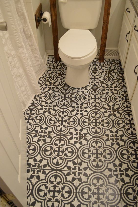 Rajasthani Jalli pattern painted floors in bathroom