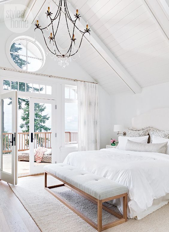 Bedroom and terrace interiors in all white