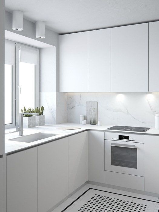 Kitchen Cabinets and tiles designed completely in white