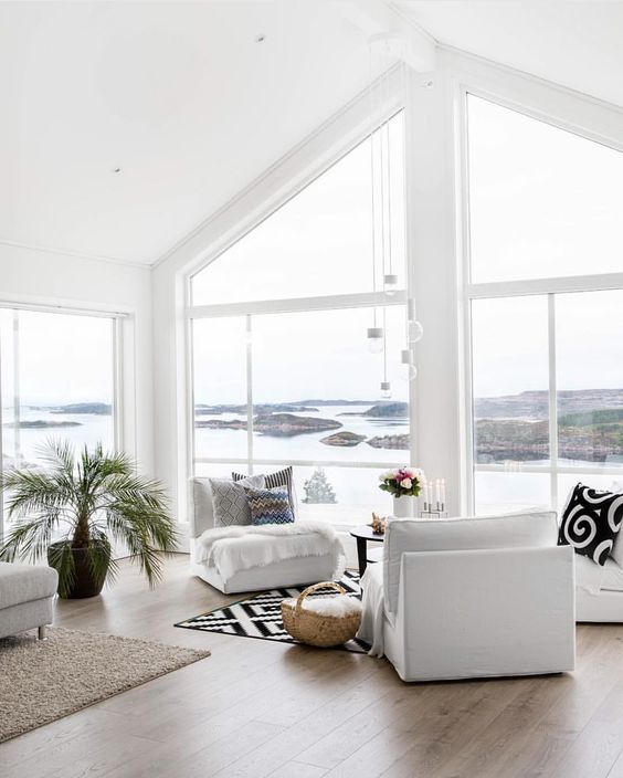 Living room interiors like Sofa, walls etc., in white
