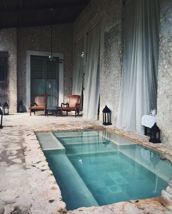 sophisticated rectangular shaped pool inside house