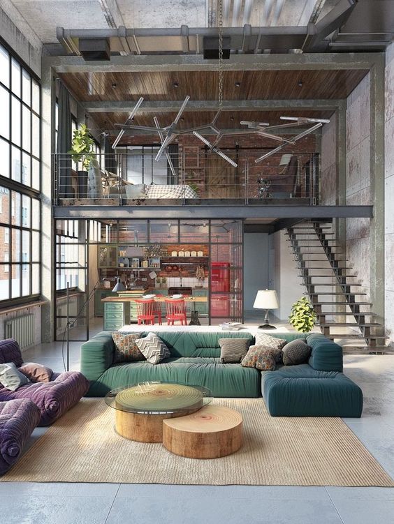 Industrial style loft design in Living room