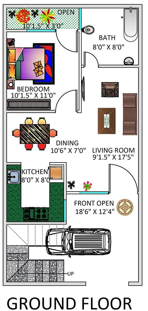 Ground Floor Plan 20 Feet X 40 feet - 800 Square Feet