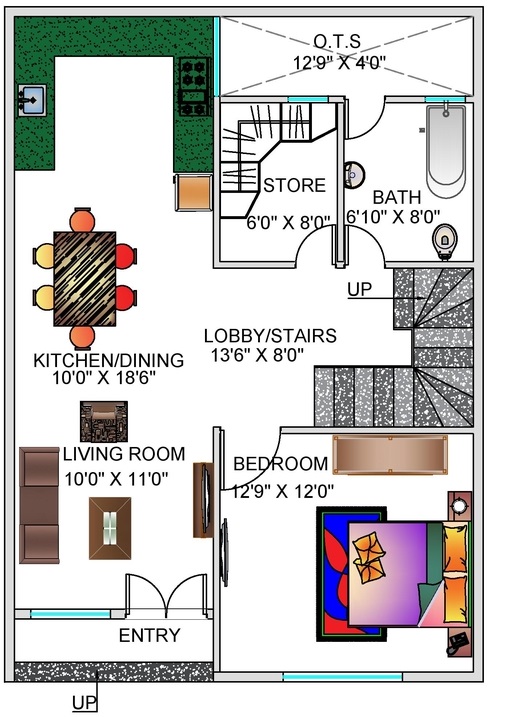 Ground Floor Plan 25 X 35 Feet 875 sqft plot