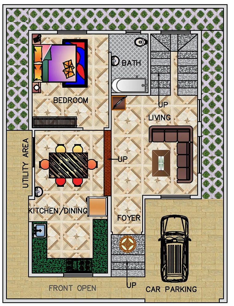 Ground Floor PLAN for 30 X 40 Feet plot (Plot Size 133 Square Yards)-CROP