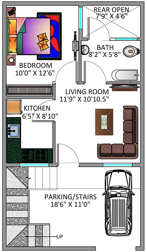 Ground Floor Plan for 20X35 Feet plot