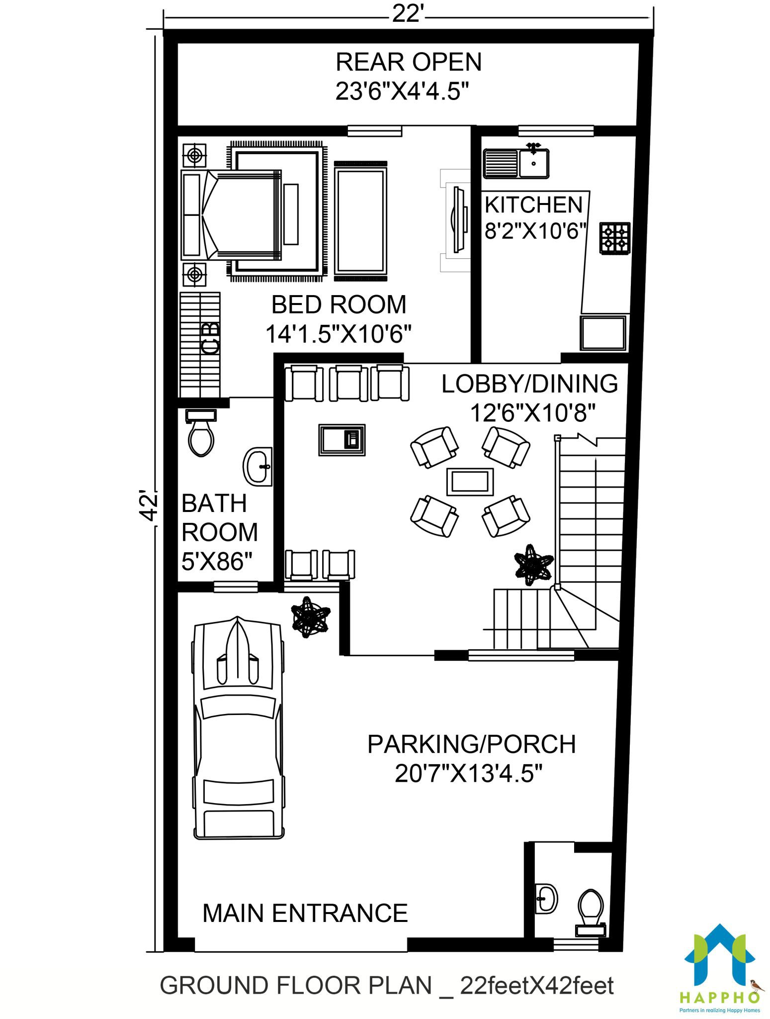 Ground Floor Plan 22 X 42 Feet Plan 