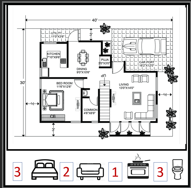 3 BHK House plan