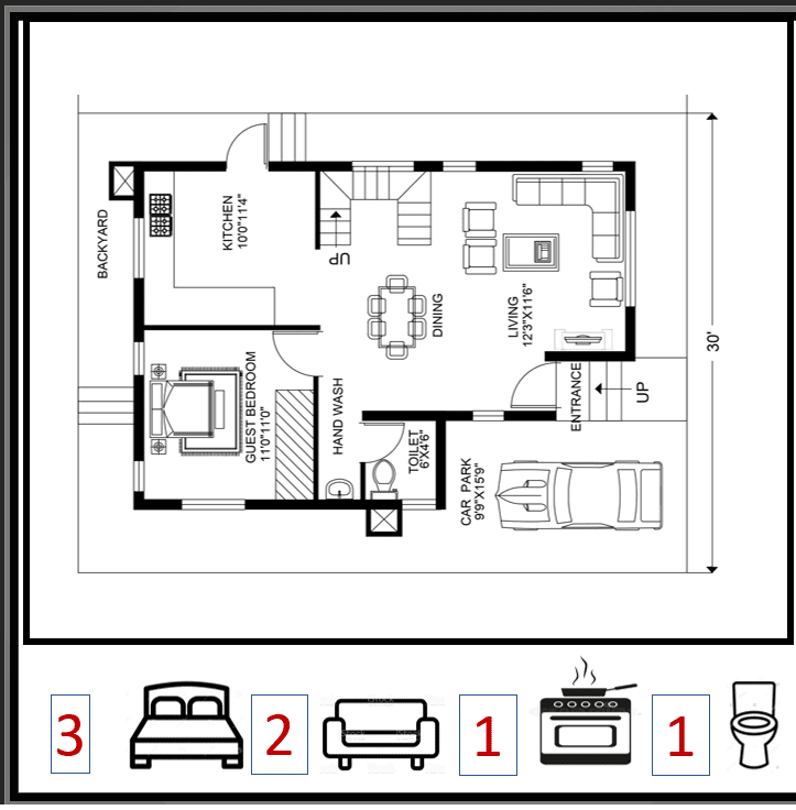 3 BHK floor plan