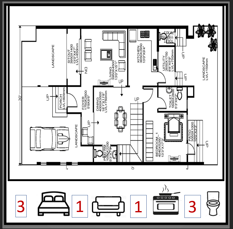 3 BHK Floor plan