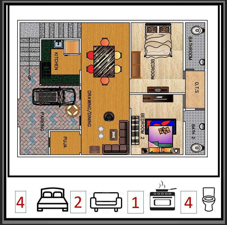4 BHK House Floor plan
