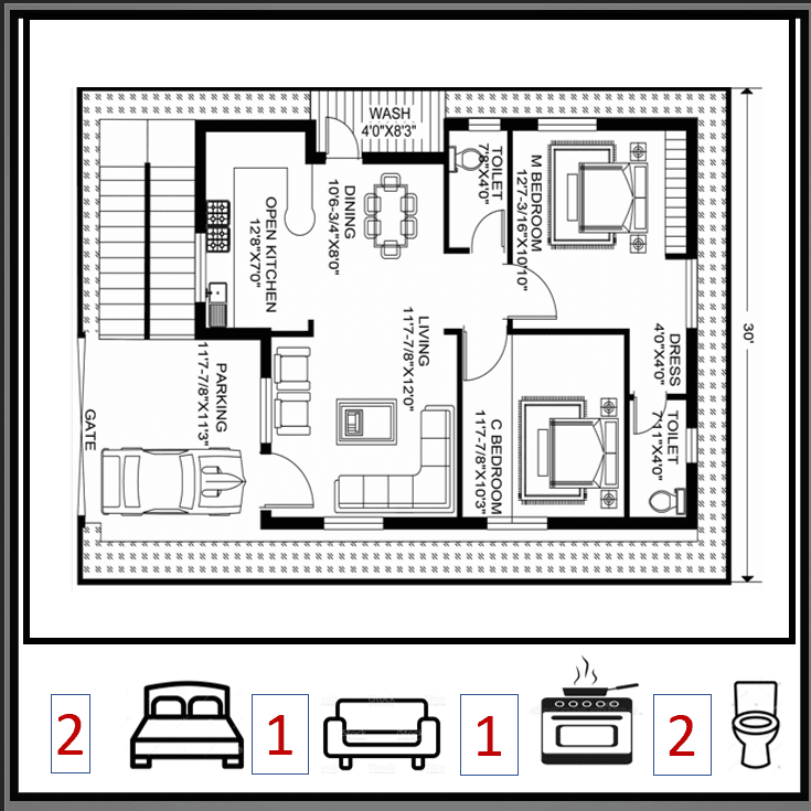 2 BHK Floor plan