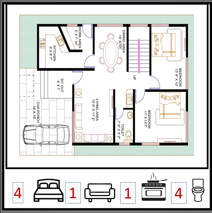 4 BHK house Plan