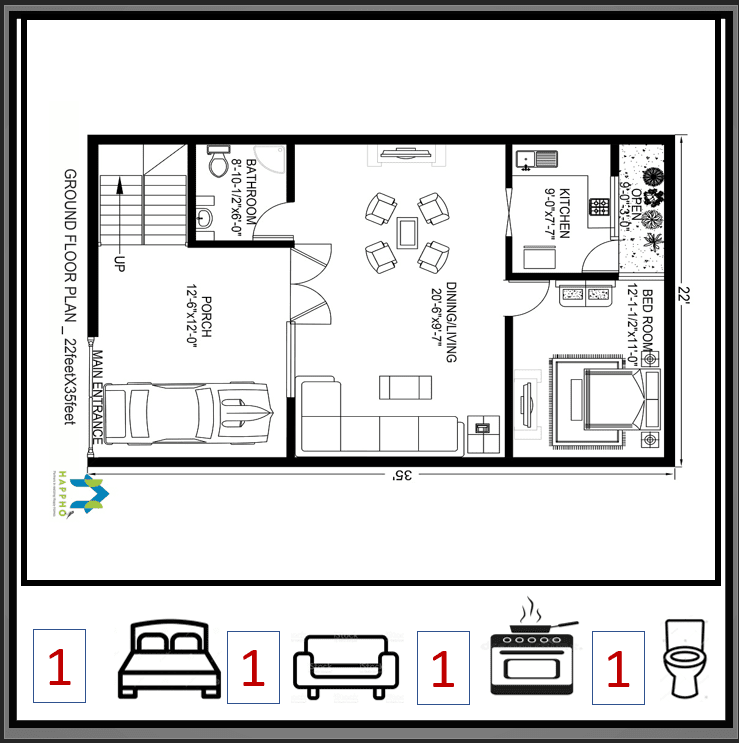 22X35 Modern House Plan Design || BHK Plan-007 Happho, 51% OFF