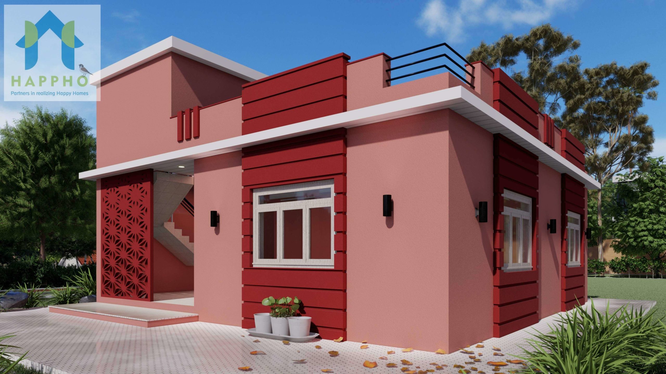 30X30 Modern House Design Plan 1 BHK Plan023 Happho