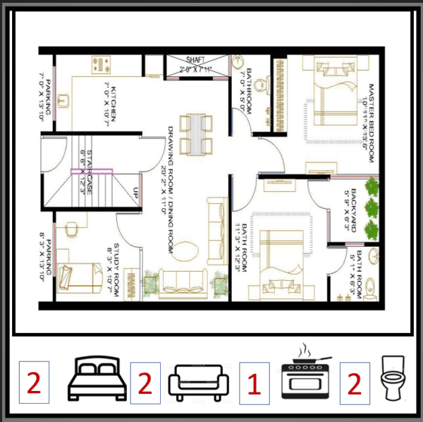 30X30 Modern House plan design || 2 BHK Plan-022 - Happho