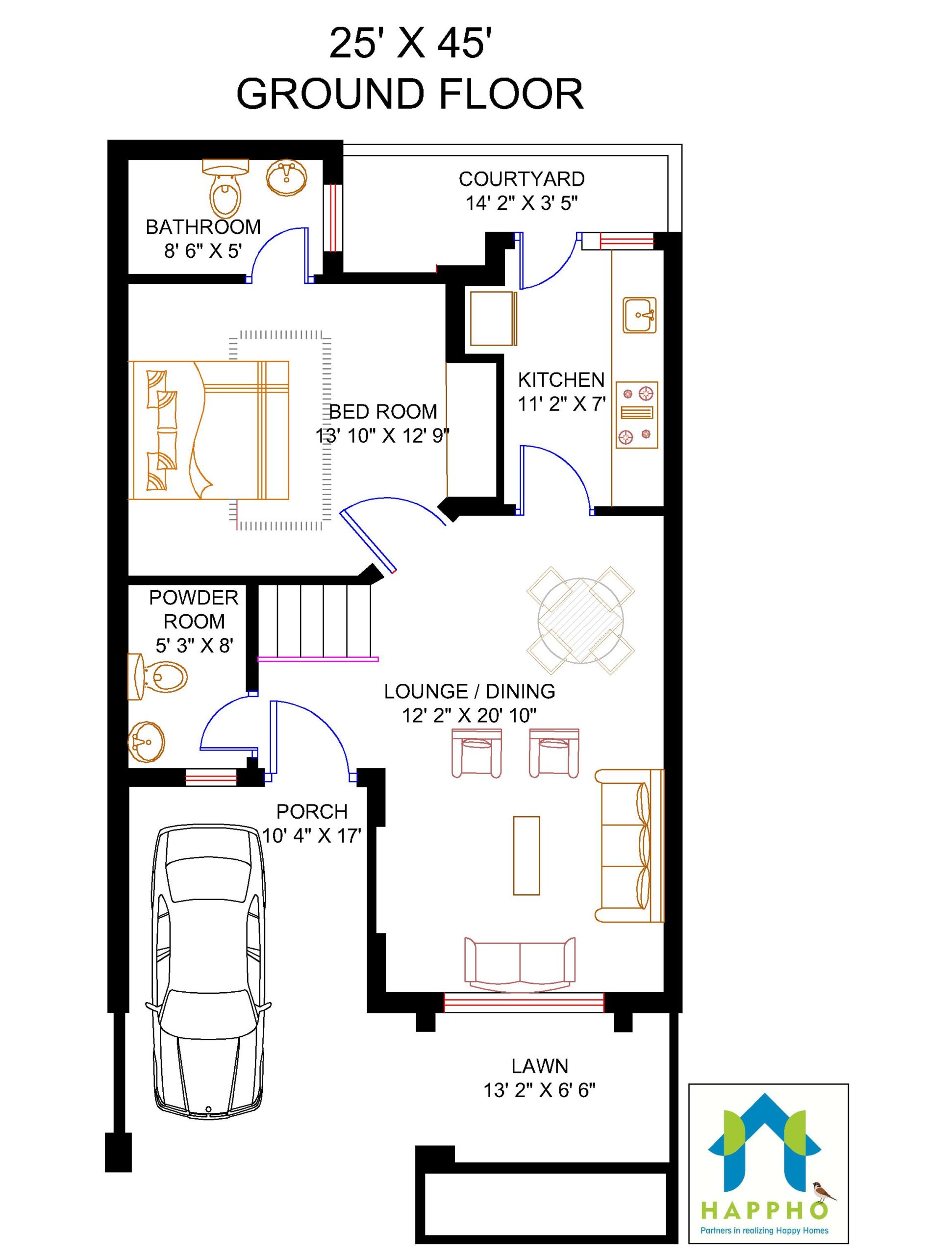 24 25 House Plan East Facing With Car Parking