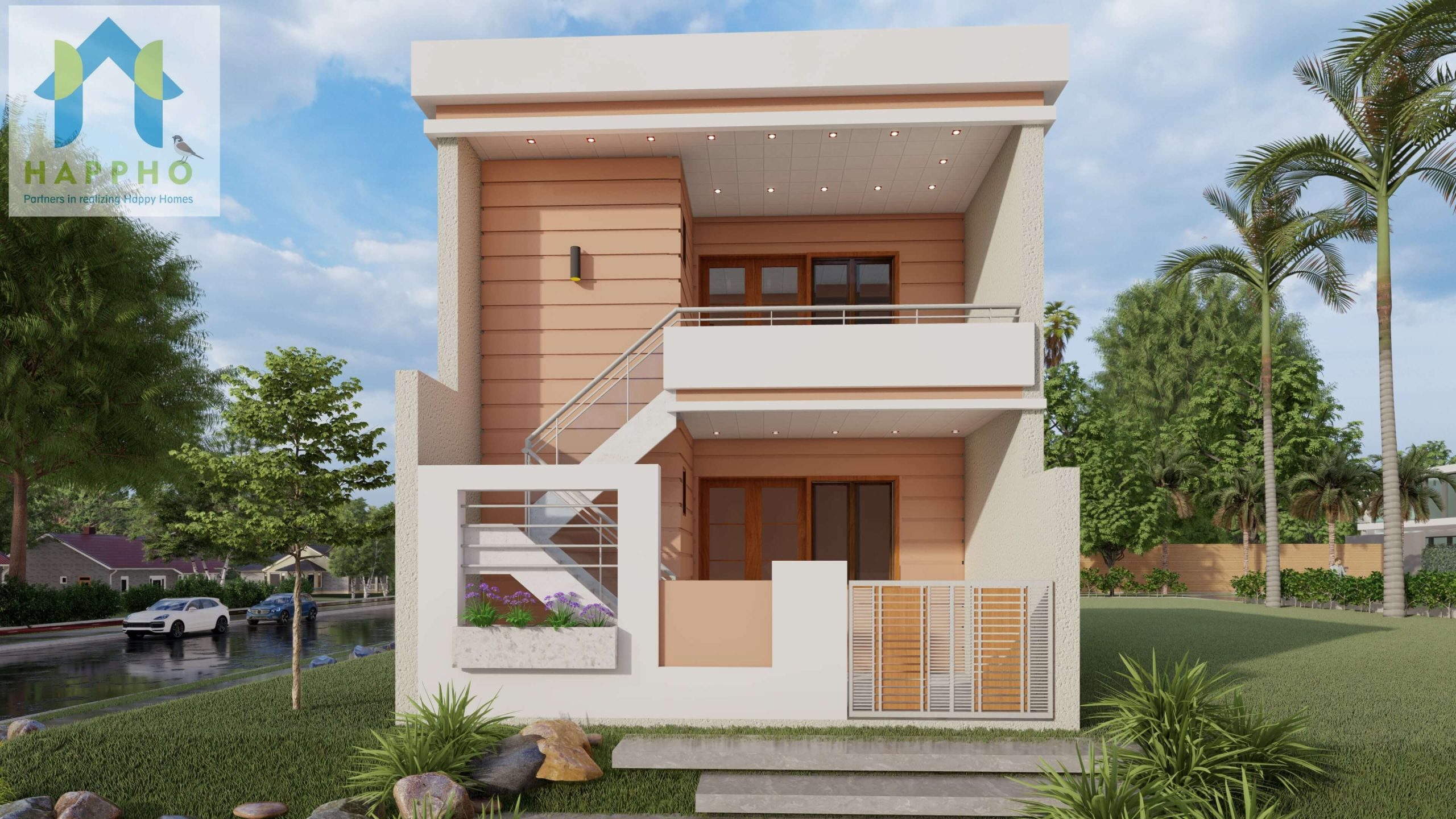 Modern and single floor plan front elevation