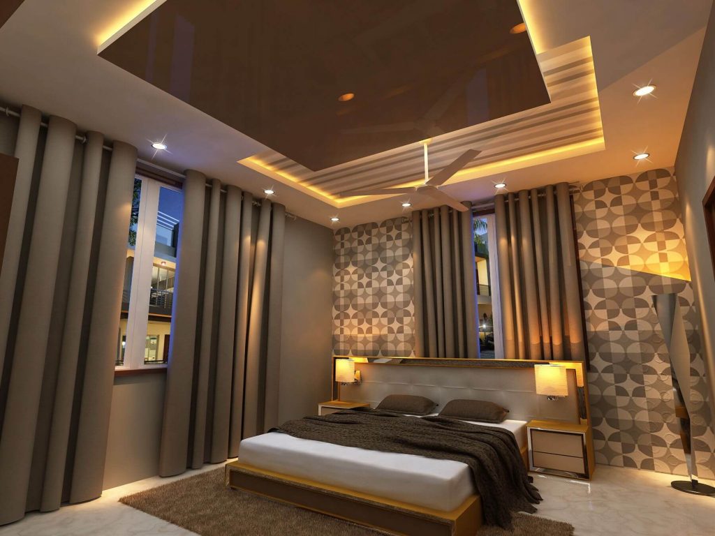 Personalized design false ceiling in bedroom with warm lighting