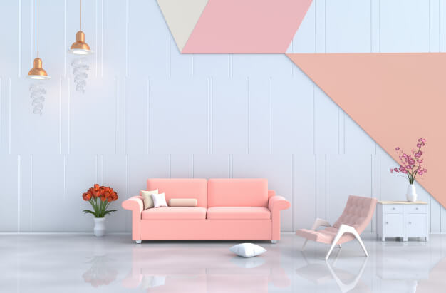 Living Room sofa and walls in pastel colours