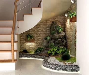 Soft and hardscaping done underneath the staircase