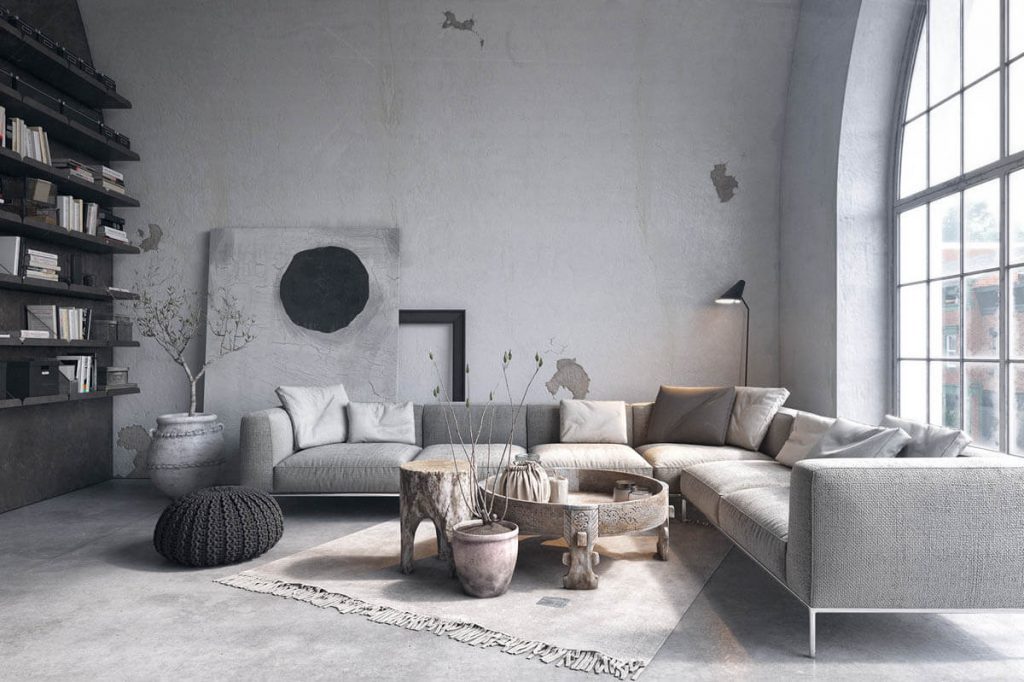 Industrial Interior Style of a Living Room grey look