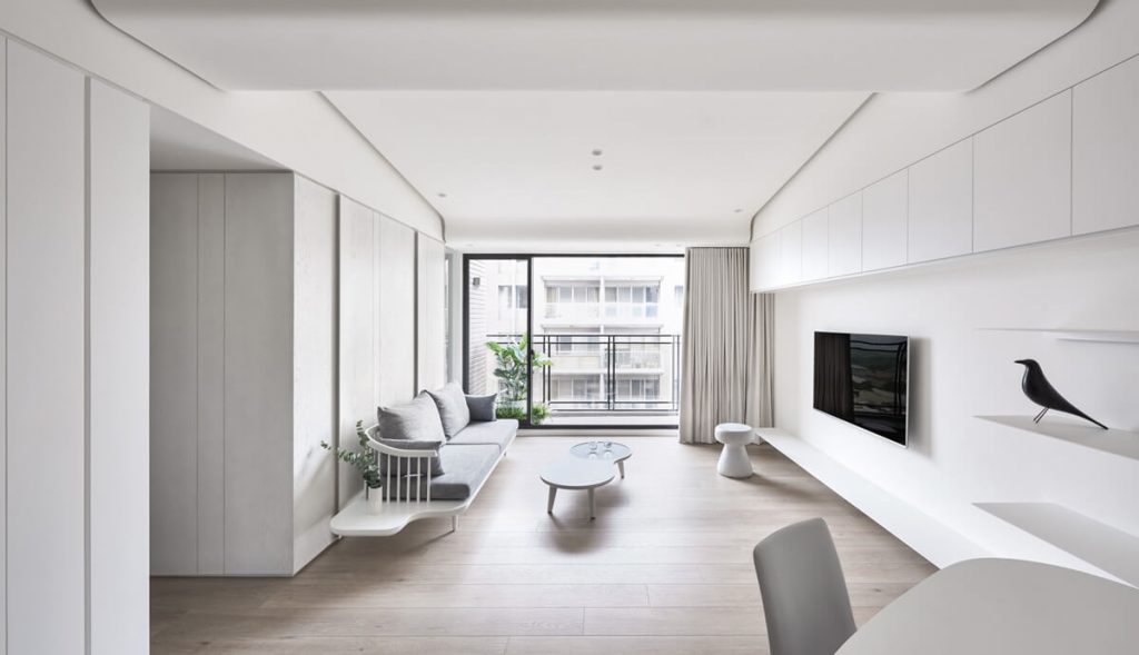 Living Room Minimalistic Interior Design in white look