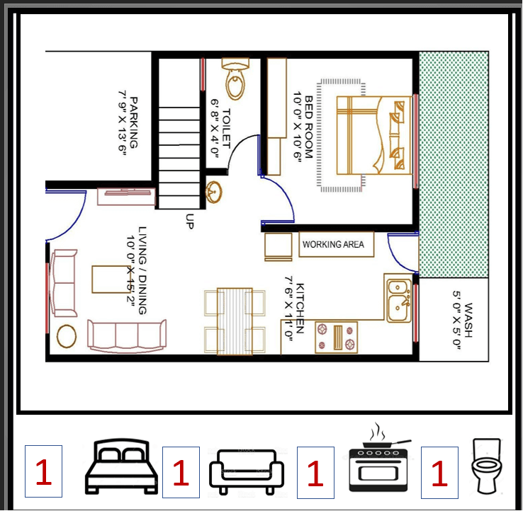 1 BHK floor plan