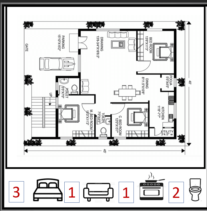 3 BHK House Plan