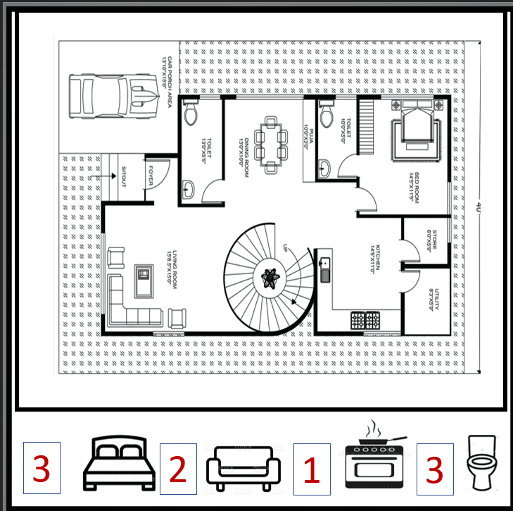 3 BHK house plan