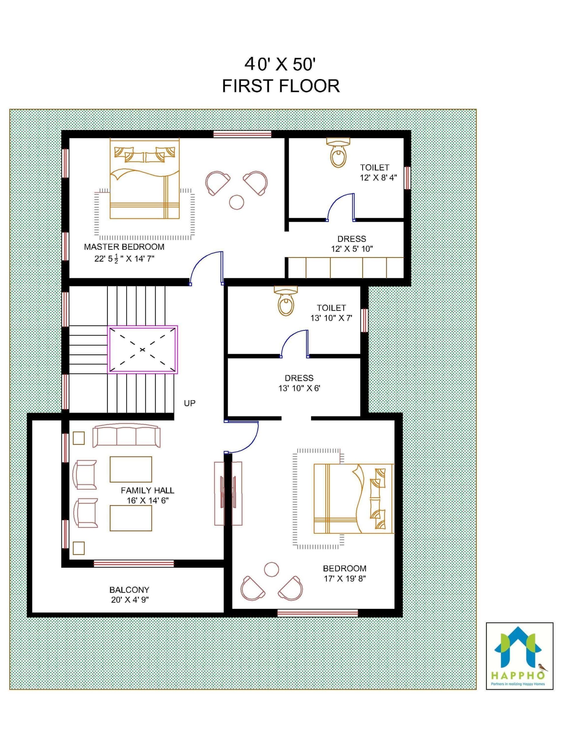 40x50 Vastu House Plan Design 3bhk Plan 054 Happho