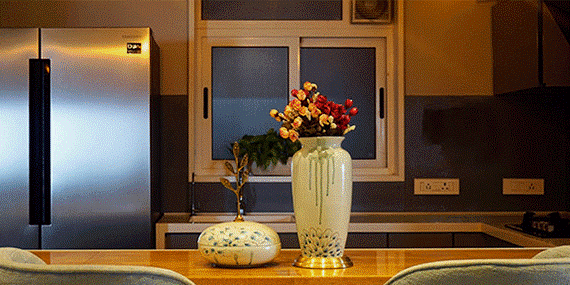 Flower vases placed on dining table