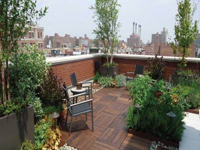 Landscaping and seating installed on terrace area