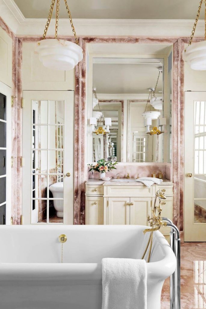extravagant pink marble and bathroom fittings