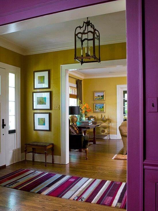 purple paint as smart contrast with wooden color paint