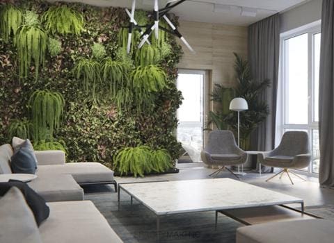 vertical garden accent wall in living room