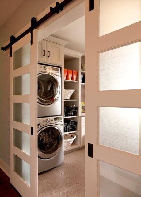 A separate laundry room with storage space in a japanese styled house