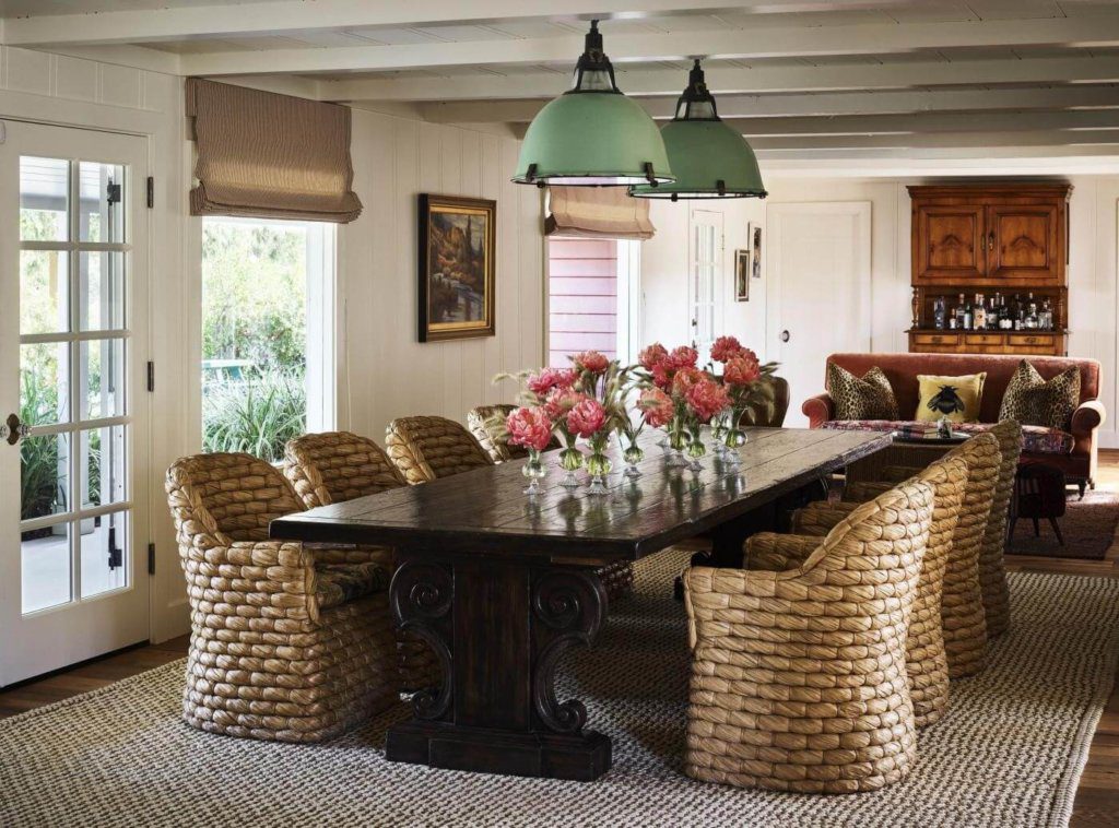 Woven resin chairs in dining room