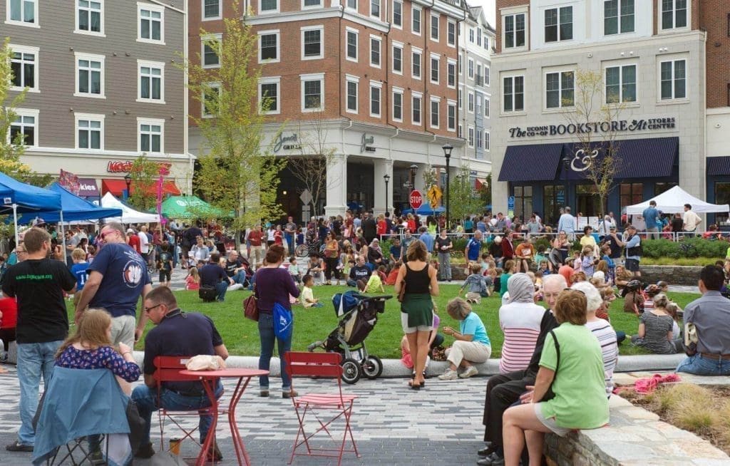 A mixed use neighbourhood with shopping and residential together