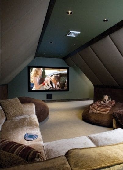 Entertainment Den with Sofas and TV in Attic