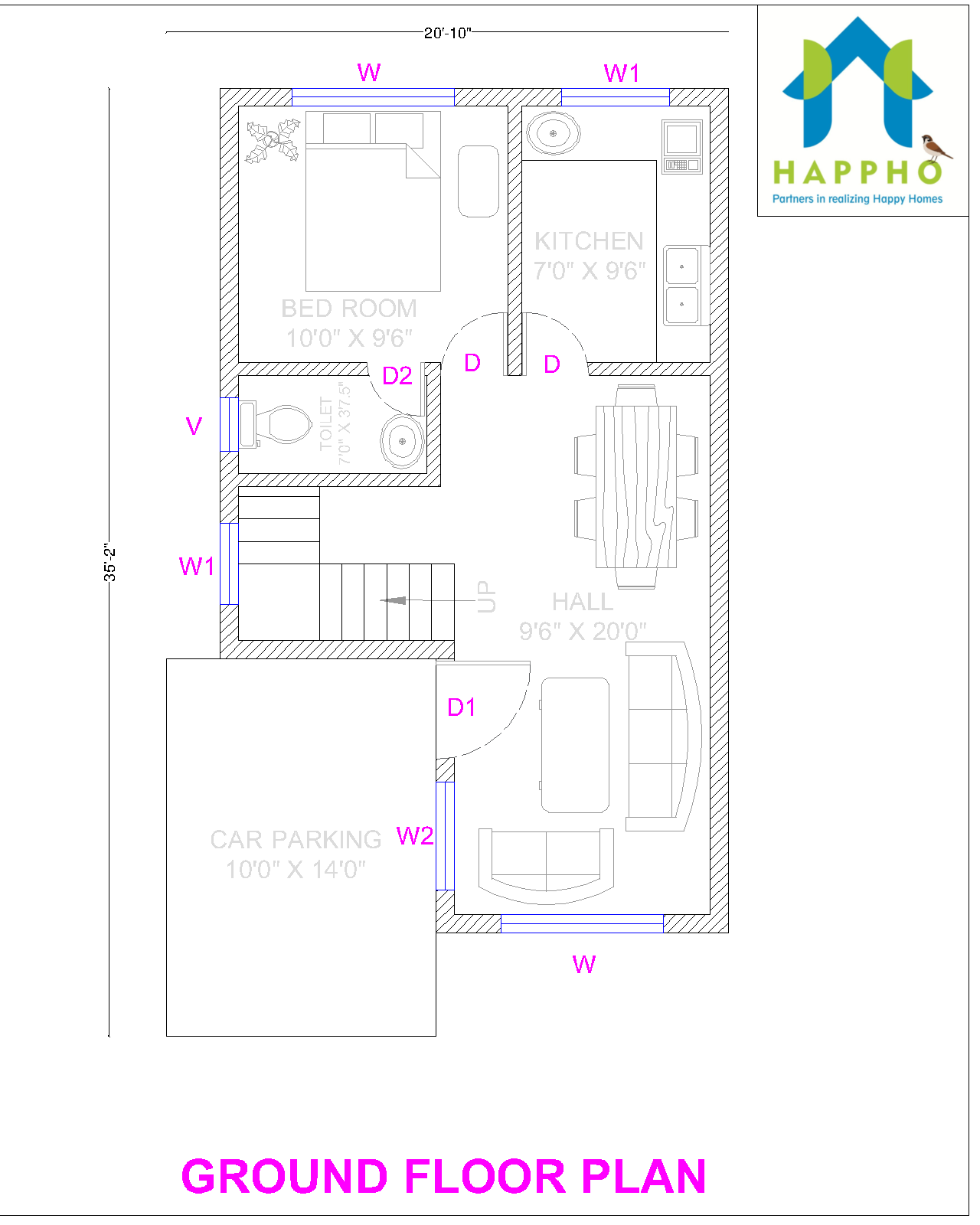 21X36 Modern House plan for North Facing