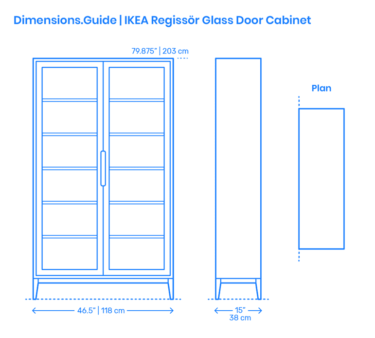 A front view and side view of a cupboard with hinged door