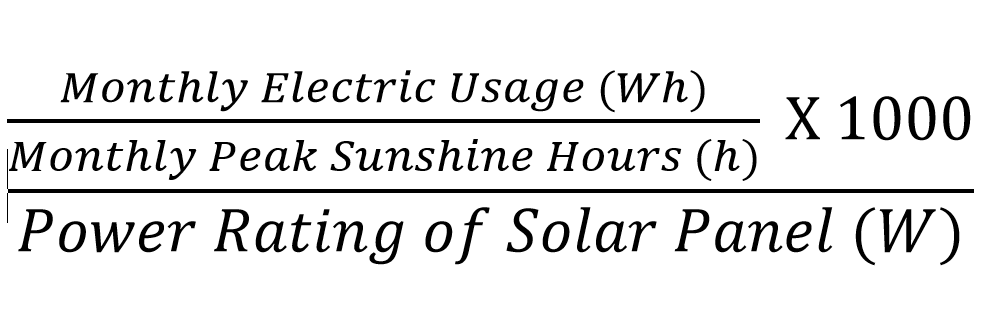 Formula for calculating the number of solar panels requried