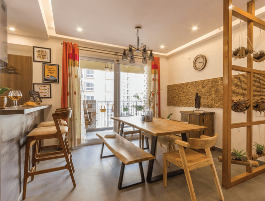 Bar counter space and an additional sitting space separated from living space