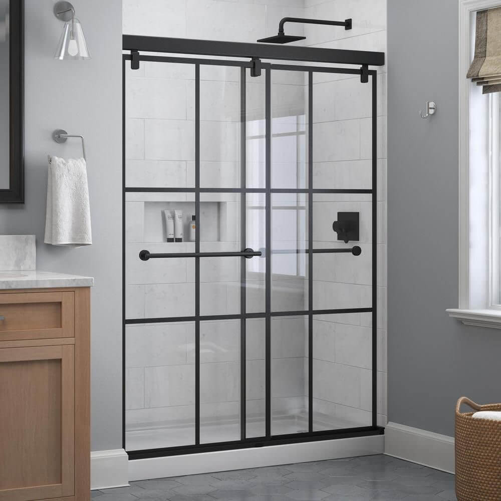 Glass door and partition for bathroom shower unit