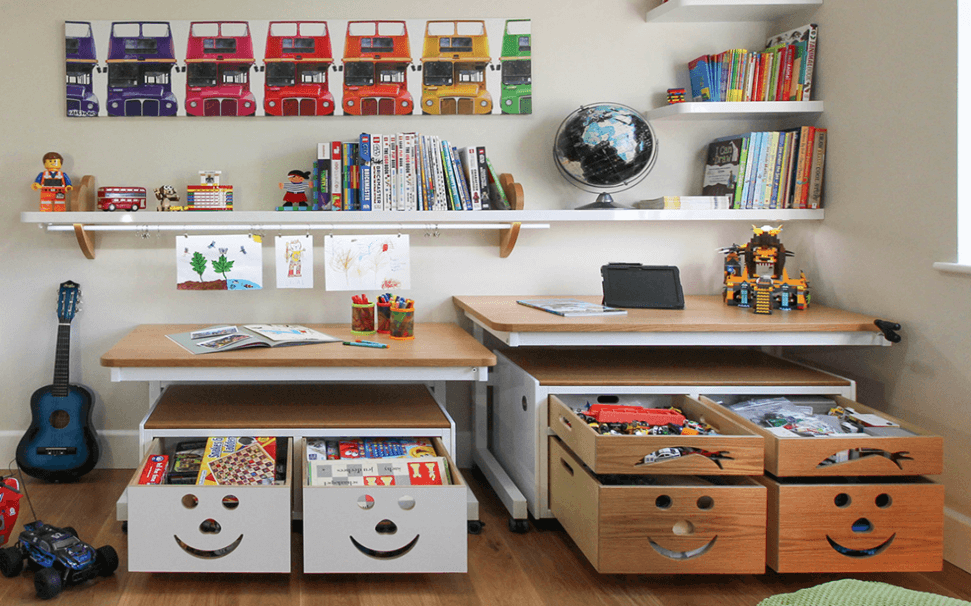Low height storage drawers for placing toys inside