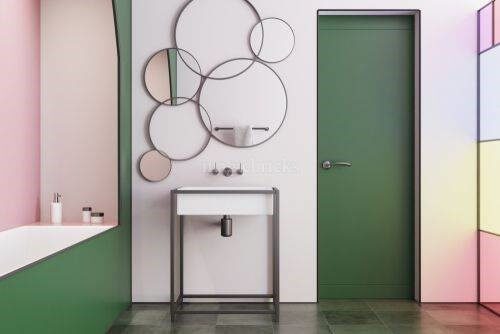 PVC door in green color for bathroom matching with the theme