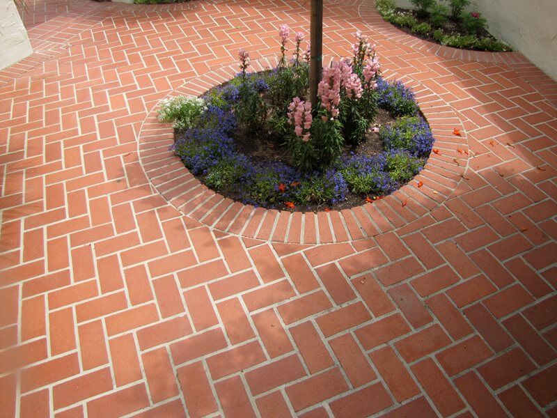 bricks laid in pattern around tree as hardscaping material