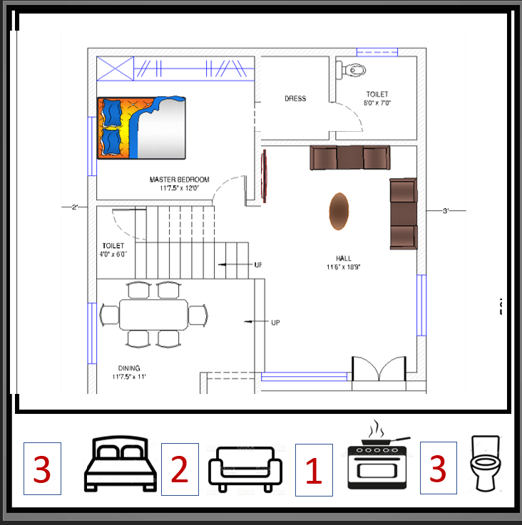 3 BHK House floor plan